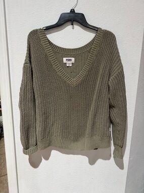 PINK Victoria's Secret Olive Green V-Neck Knit Sweater